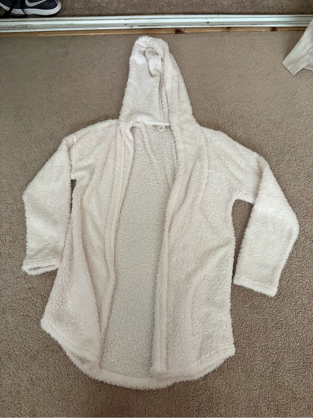 Pink Republic Plush Hooded Open-Front Cardigan - Cream